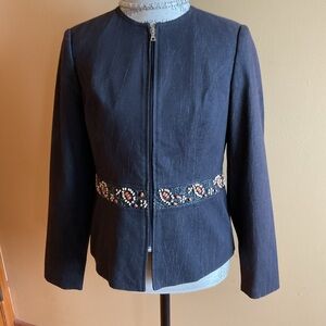 BURKE AVENUE Black Zip Beaded Waistline Women's Blazer Size 8